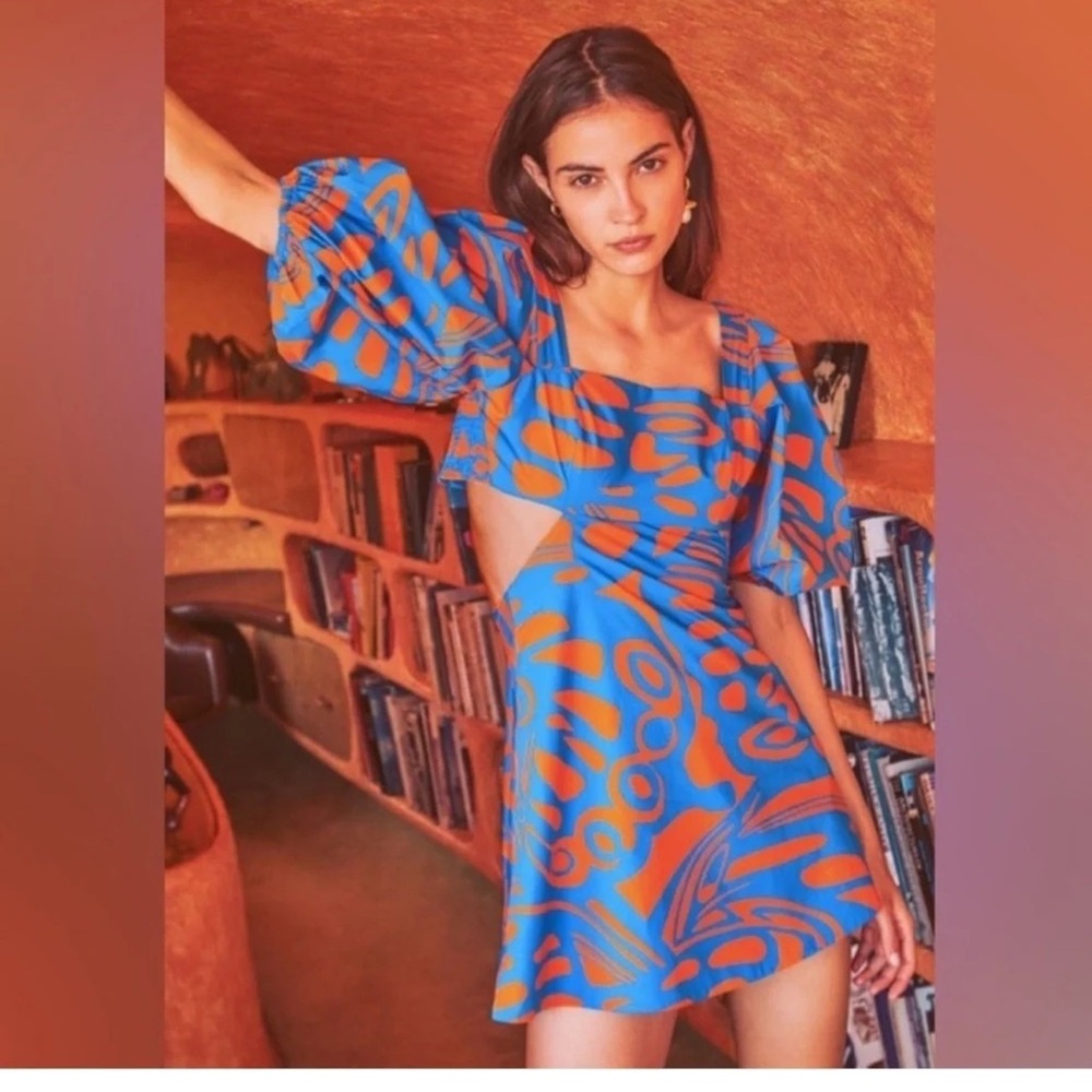 Alexis Blue and Orange Abstract Mini Dress